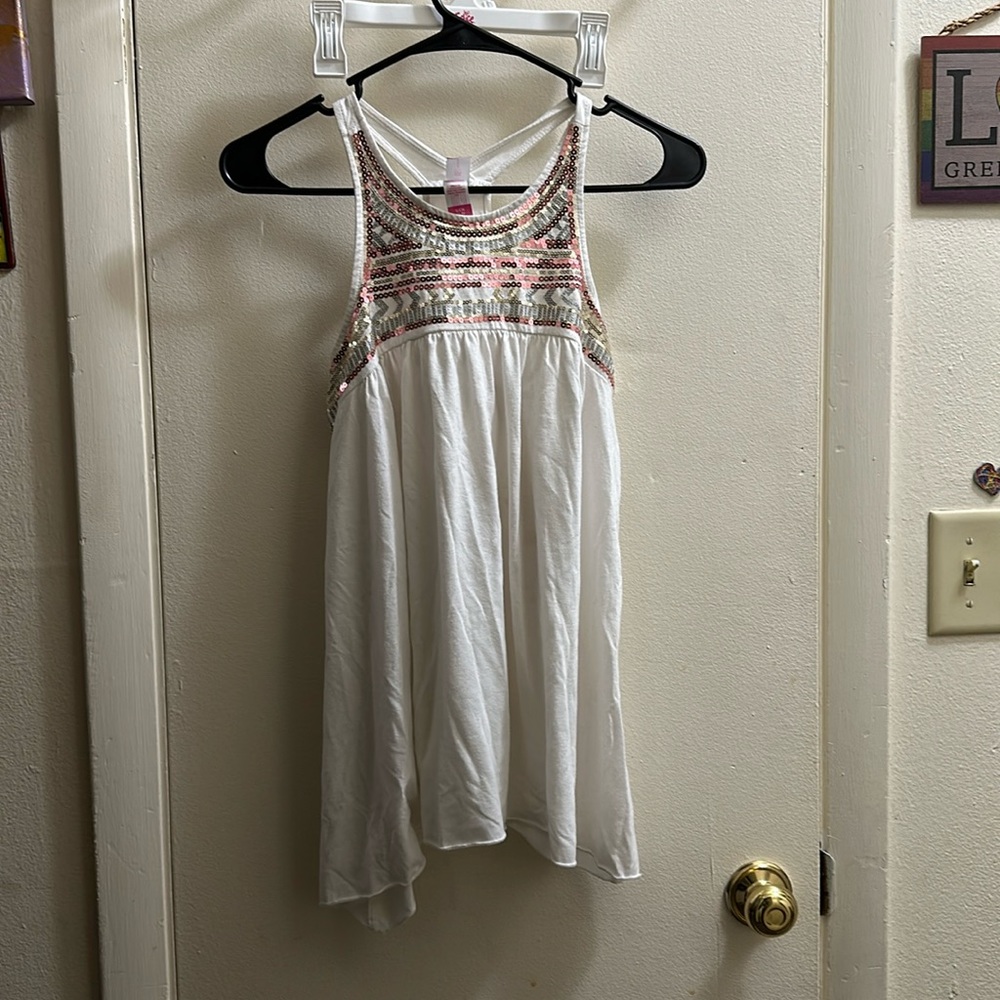Sequined tank racer back asymmetrical top